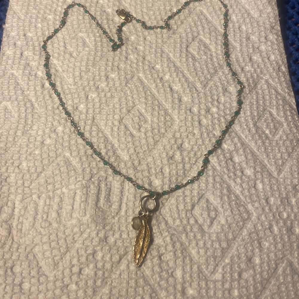 Sterling silver moon  emerald stone necklace